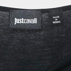 Pre Owned Just Cavalli Black Logo Print Modal Knit Draped Sleeveless Top M