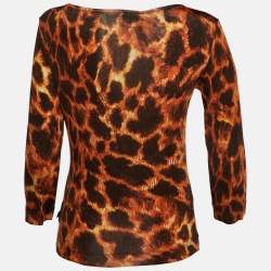 Pre Owned Just Cavalli Orange/Brown Animal Print Jersey Boat Neck Top M