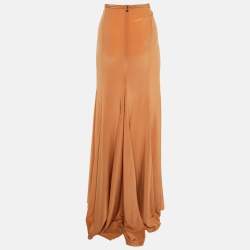 Just Cavalli Brick Brown Silk Maxi Skirt XL