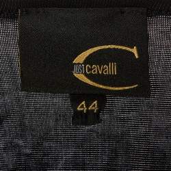 Just Cavalli Black Jersey Gathered Brooch Detail V-Neck Top M