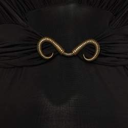 Just Cavalli Black Jersey Gathered Brooch Detail V-Neck Top M