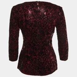 Just Cavalli Pink Flock Print Sequined Scoop Neck Top M