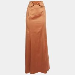Just Cavalli Orange Satin Fit & Flare Maxi Skirt L