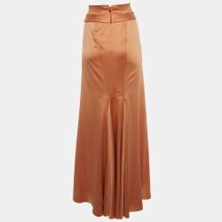 Just Cavalli Orange Satin Fit & Flare Maxi Skirt L