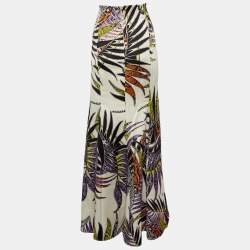 Just Cavalli White Printed Satin Fit & Flare Maxi Skirt L