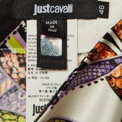 Just Cavalli White Printed Satin Fit & Flare Maxi Skirt L