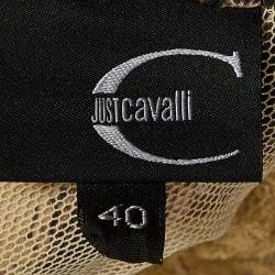 Just Cavalli Beige Animal Print Silk Lace Trim Ruffled Top S
