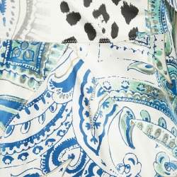 Just Cavalli White Printed Satin Asymmetric Halter Maxi Dress M