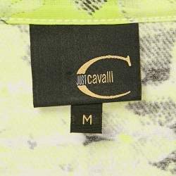 Just Cavalli Fluorescent Yellow Floral Print Cotton Knit Long Sleeve Top M