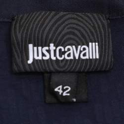 Just Cavalli Navy Blue Viscose Embellished Button Front Shirt M