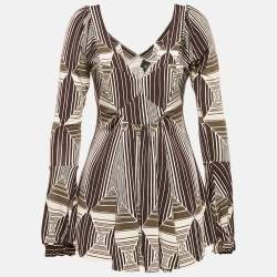 Just Cavalli Brown Printed Jersey Peplum Top L
