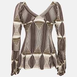 Just Cavalli Brown Printed Jersey Peplum Top L