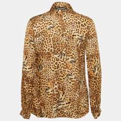 Just Cavalli Brown Satin Leopard Print Button Front Shirt S