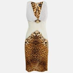Just Cavalli White Leopard Print Crepe Sleeveless Dress M
