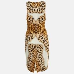 Just Cavalli White Leopard Print Crepe Sleeveless Dress M