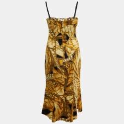 Just Cavalli Yellow Printed Satin Sleeveless Dress M