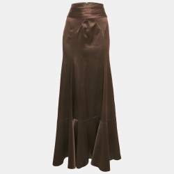 Just Cavalli Brown Stretch Satin Maxi Skirt M
