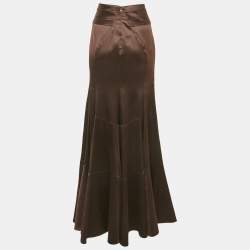 Just Cavalli Brown Stretch Satin Maxi Skirt M