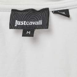 Pre Owned Just Cavalli Off White Printed Cotton Blend V- Neck T-Shirt M