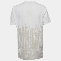Pre Owned Just Cavalli Off White Printed Cotton Blend V- Neck T-Shirt M