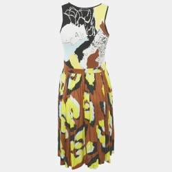 Just Cavalli Yellow/Brown Printed Knit and Crepe Short Mini Dress M