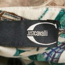 Pre Owned Just Cavalli Off-White Printed Canvas Distressed Strapless Mini Dress S