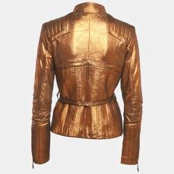 Pre Owned Just Cavalli Metallic Leather Zip-Up Biker Jacket S
