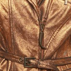 Pre Owned Just Cavalli Metallic Leather Zip-Up Biker Jacket S