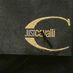 Pre Owned فستان جاست كافالي حرير مطبوع أسود بكتف واحد مقاس صغير