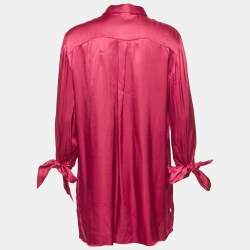Pre Owned Just Cavalli Satin Pink Tie- Up Sleeve Shirt Blouse L
