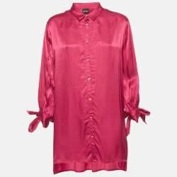 Pre Owned Just Cavalli Satin Pink Tie- Up Sleeve Shirt Blouse L