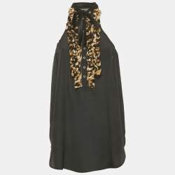 Pre Owned Just Cavalli Black Chiffon Frilled Sleeveless Top M
