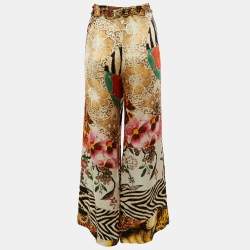 Pre Owned Just Cavalli Multicolor Printed Silk Satin Waist Tie Detail Pants M