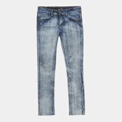 Pre Owned Just Cavalli Blue Patterned Denim Skinny Jeans S Waist 25"