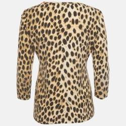 Pre Owned Just Cavalli Brown Animal Print Jersey Embellished Slim Fit Top L