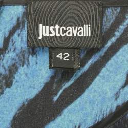 Pre Owned Just Cavalli Blue Animal Print Silk Long Sleeve Mini Dress M