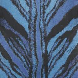 Pre Owned Just Cavalli Blue Animal Print Silk Long Sleeve Mini Dress M