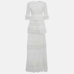 Pre Owned Just Cavalli White Lace Ruffle Detail Tiered Maxi Dress S