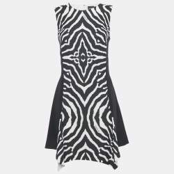 Pre Owned Just Cavalli Black Animal Print Crepe Asymmetrical Short Dress M 