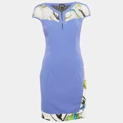 Pre Owned Just Cavalli Purple Floral Print Crepe Perforated Detail Mini Dress S