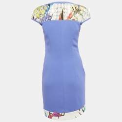 Pre Owned Just Cavalli Purple Floral Print Crepe Perforated Detail Mini Dress S