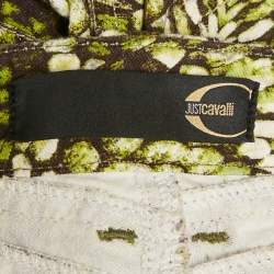 Pre Owned Just Cavalli Brown /Green Snake Print Denim Charm Detail Capri Pants M