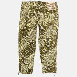 Pre Owned Just Cavalli Brown /Green Snake Print Denim Charm Detail Capri Pants M