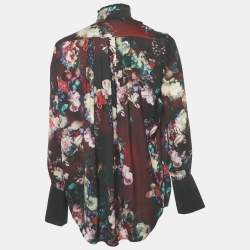 Pre Owned Just Cavalli Black Floral Print Satin Ruffled Top M