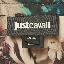 Pre Owned Just Cavalli Black Floral Print Satin Ruffled Top M