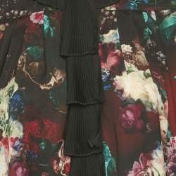 Pre Owned Just Cavalli Black Floral Print Satin Ruffled Top M
