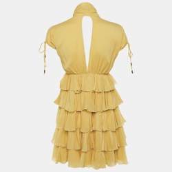 Pre Owned Just Cavalli Yellow Silk Tiered Mini Dress M