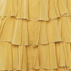 Pre Owned Just Cavalli Yellow Silk Tiered Mini Dress M