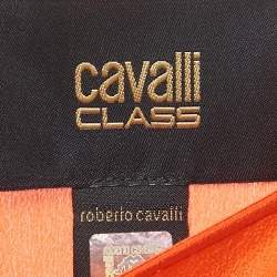 Pre Owned Just Cavalli Orange Printed Silk and Jersey T-Shirt M