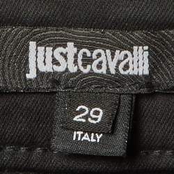 Pre Owned Just Cavalli Black Flock Print Denim Slim Fit Jeans M/Waist 34"